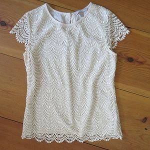 Pearl Ivory Lace Overlay Cap Sleeve Blouse